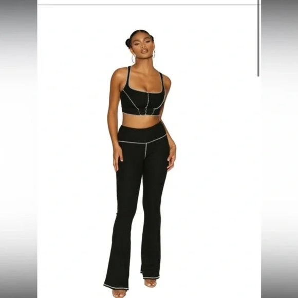 NWT NAKED WARDROBE S Tall Black White High Rise Flared Thermal Style Pants NEW - Picture 4 of 4